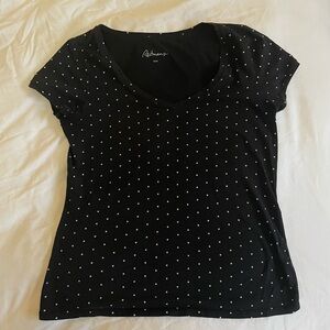 Reitmans Black and White Polka Dot Short Sleeve Top